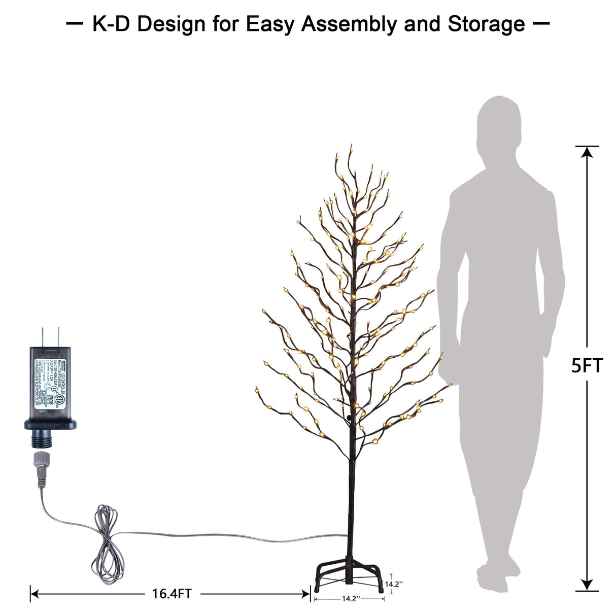 LIGHTSHARE 5FT 200L Lighted Star Light Tree,Warm White, Brown Branch Decoration Light,Home/Festival/Party/Christmas,Indoor and Outdoor Use LIGHTSHARE