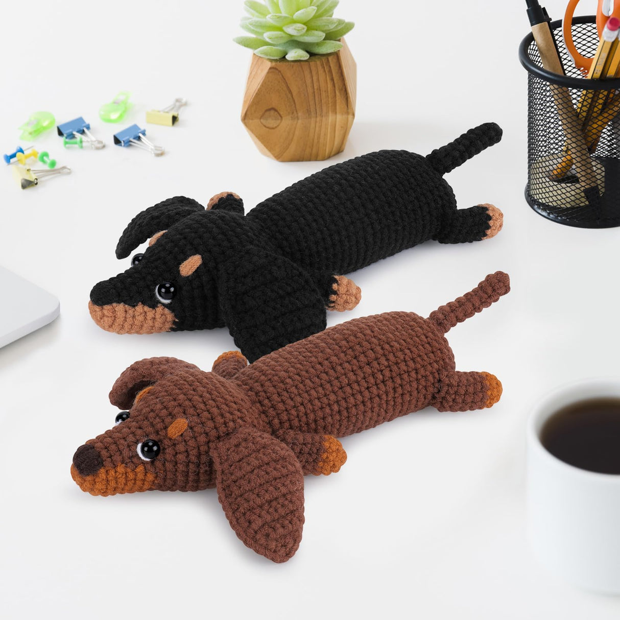 Crochet Kit for Beginners - 2 PCS Dachshund Crochet Kits with Step-by-Step Video Tutorials, Beginner Crochet Kit for Adults, Crochet Animal Kit for Kids, Dog Crocheting Set (Brown & Black) Fortuning's JDS