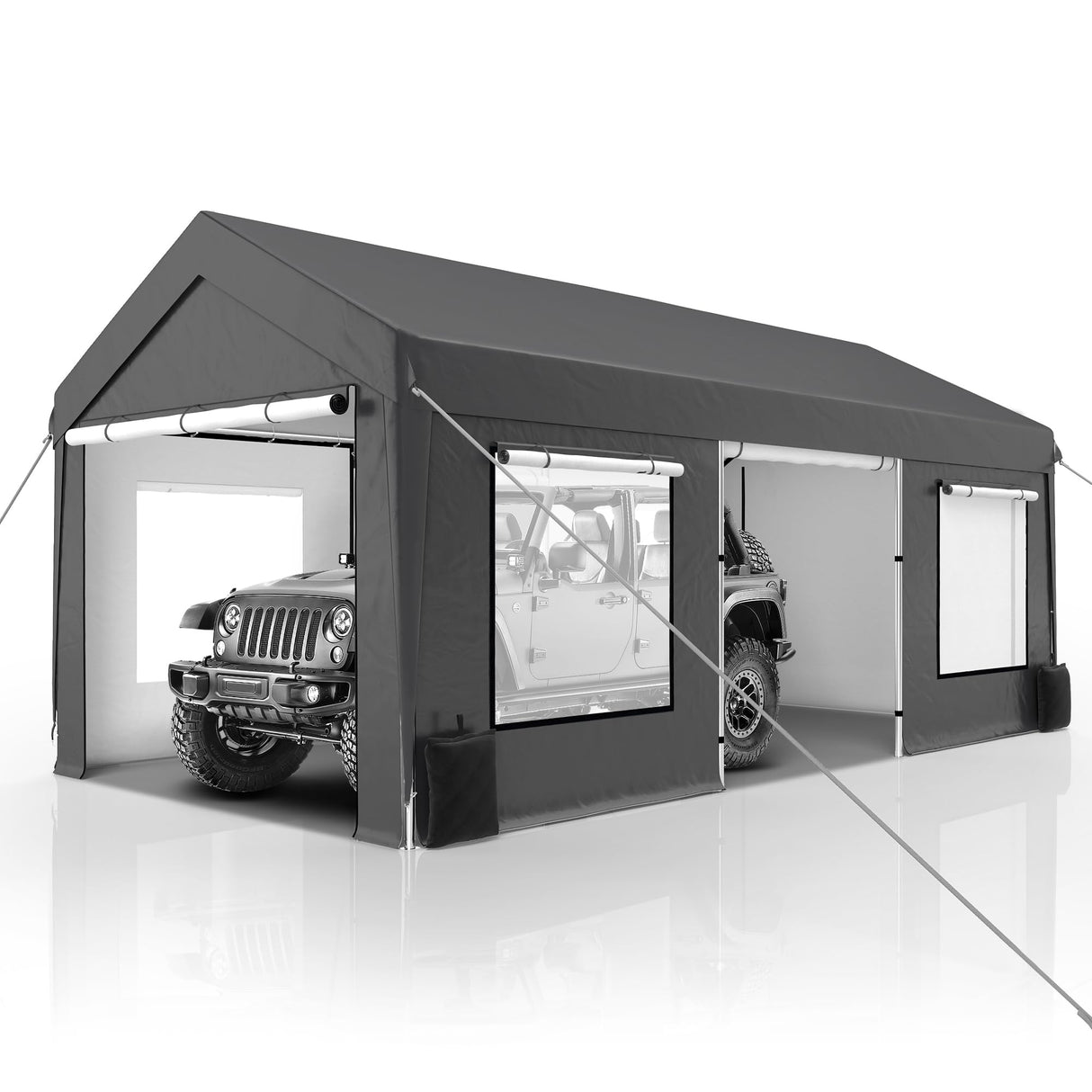 GARTOO Upgrade 10' x 20' Heavy Duty Carport, Extra Large Shelter with Roll-up Ventilated Windows & Side Doors, Portable Garage for Car Boat Truck Auto Shelter Motorcycle Outdoor Events Parties, Gray GARTOO