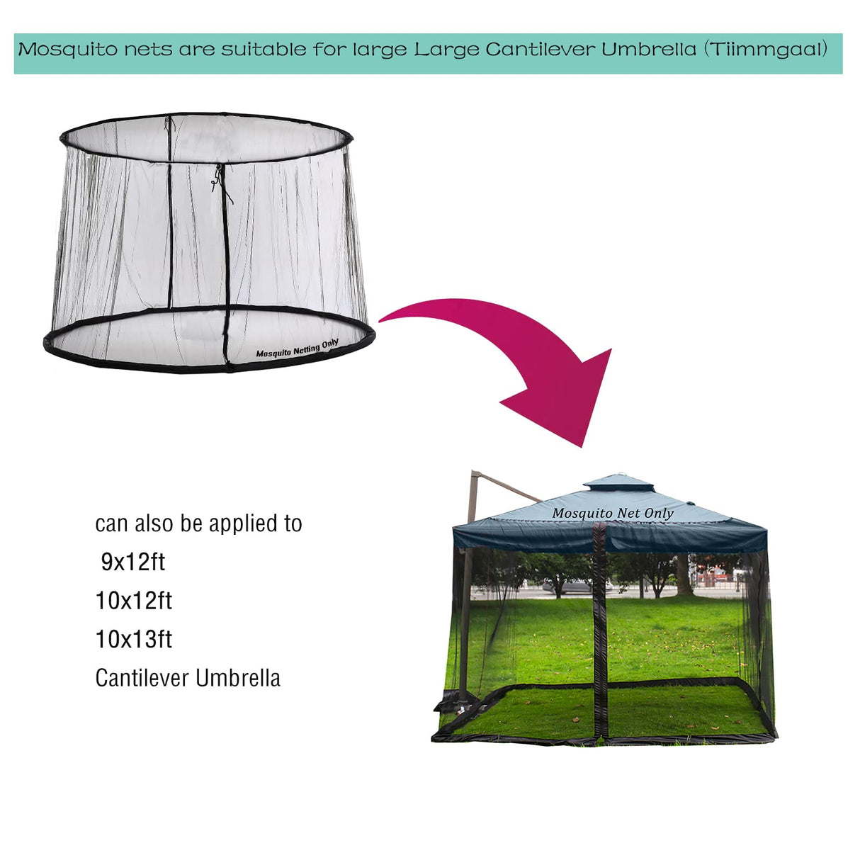Mosquito Neting for 15FT Double-Sided Patio Umbrella Sunbrella Neting Double Zipper Water Pipe Bottom Used and for Patio Gazebo pop up canopy10x10 Interchangeable (Black 15ft) Tiimmgaal