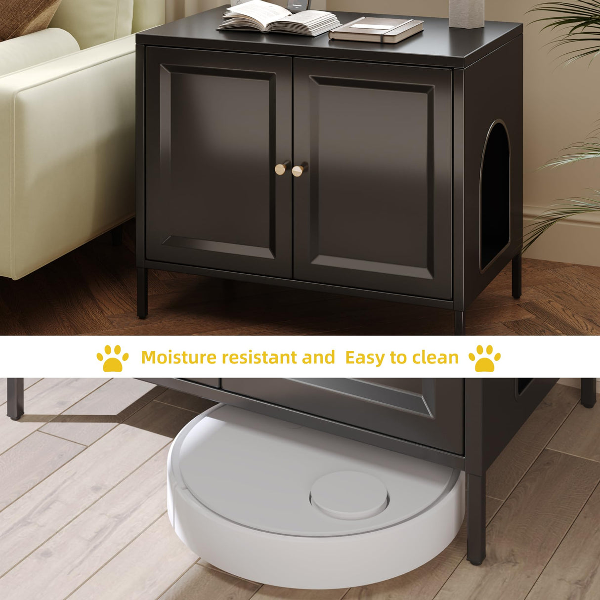 Aobabo Cat Litter Box Enclosure, Metal Cat Washroom Furniture with Barn Door, Pet House, Fit Most of Litter Box, Black, Assembly Required Aobabo