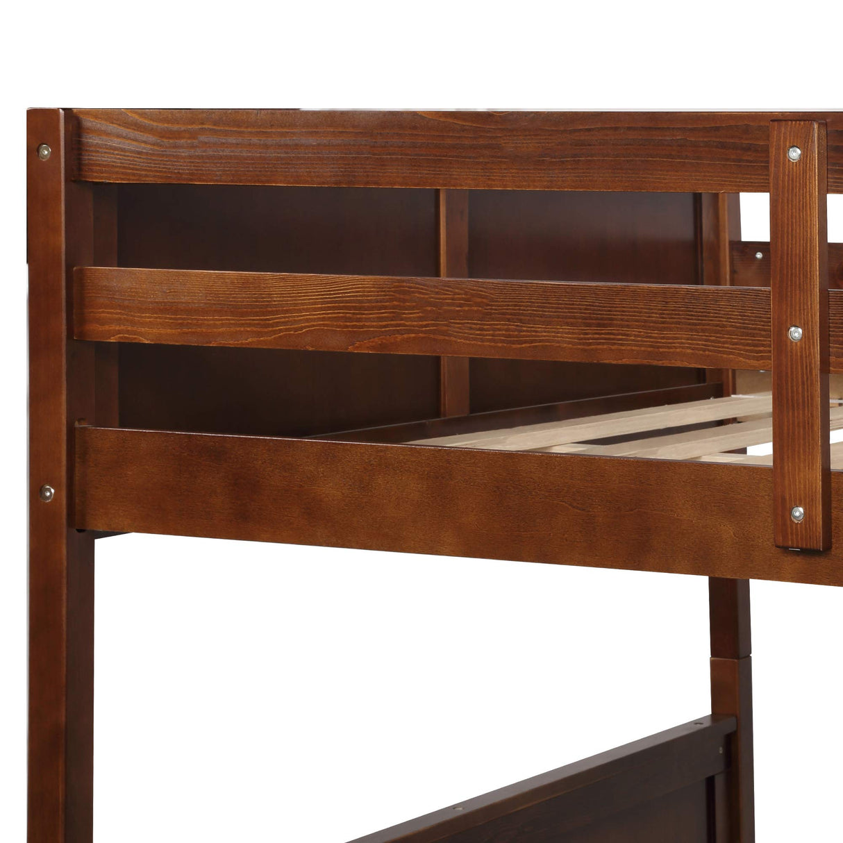 KLMM Full Over Full Bunk Bed with Trundle, Solid Wood Bunk Bed with Ladder and Safety Guard Rail, Can Accommodate 5 Person, Apply to Bedroom/Dormitory (Walnut) KLMM