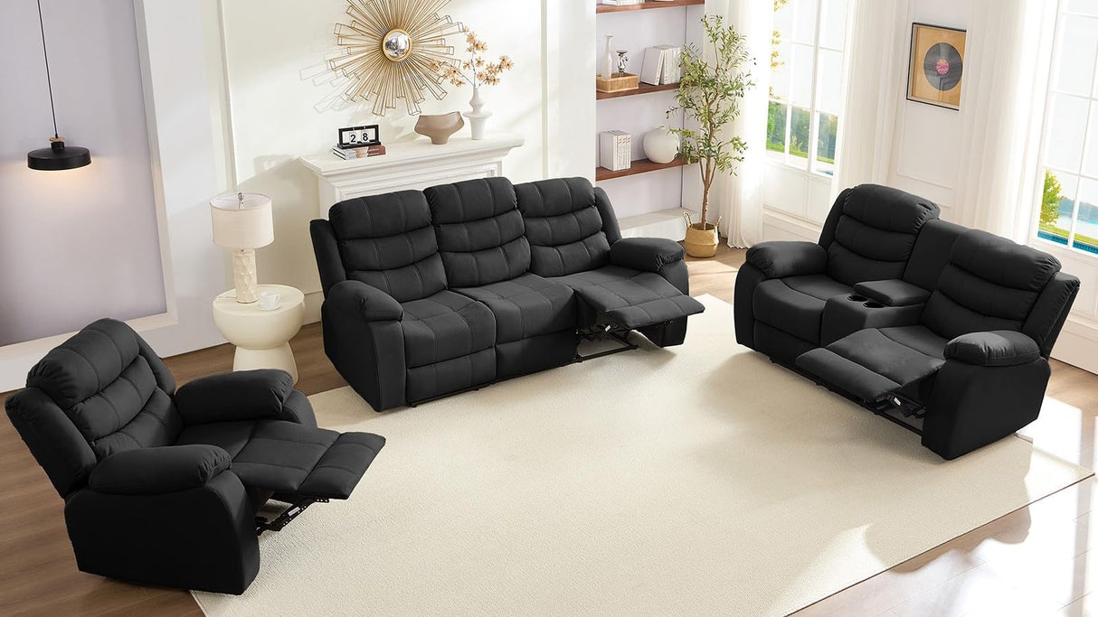 Mjkone Recliner Home Theater Seating, 3 Seater Reclining Couch Sofa & Loveseat & Chair Sets, 6 Seat Manual Control Reclining Living Room Set, Double Love Seat Recliner Sofa Couch Set, Dark Grey Mjkone