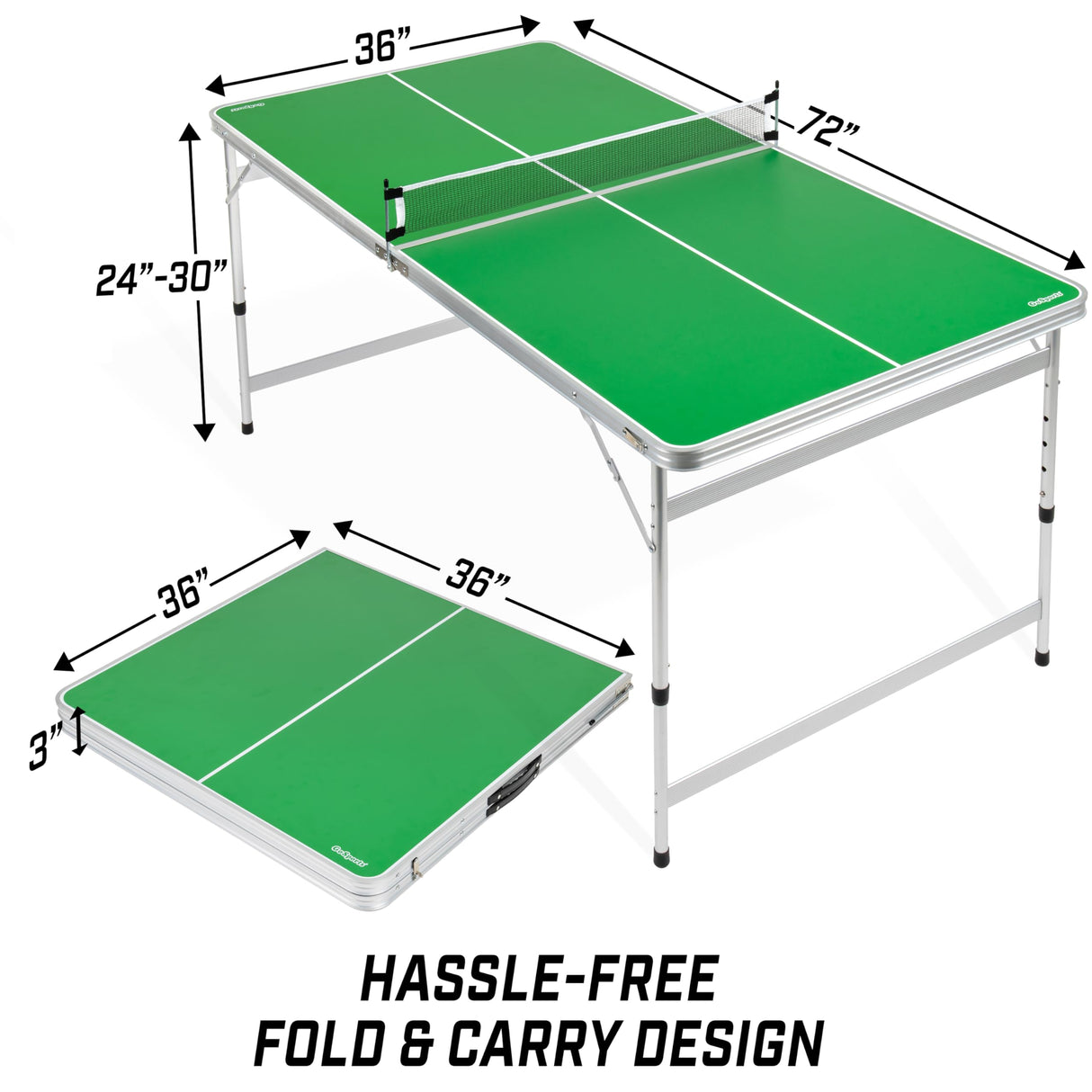 GoSports 6 x 3 ft Mid-Size Table Tennis Table Set with Adjustable Height - Green GoSports