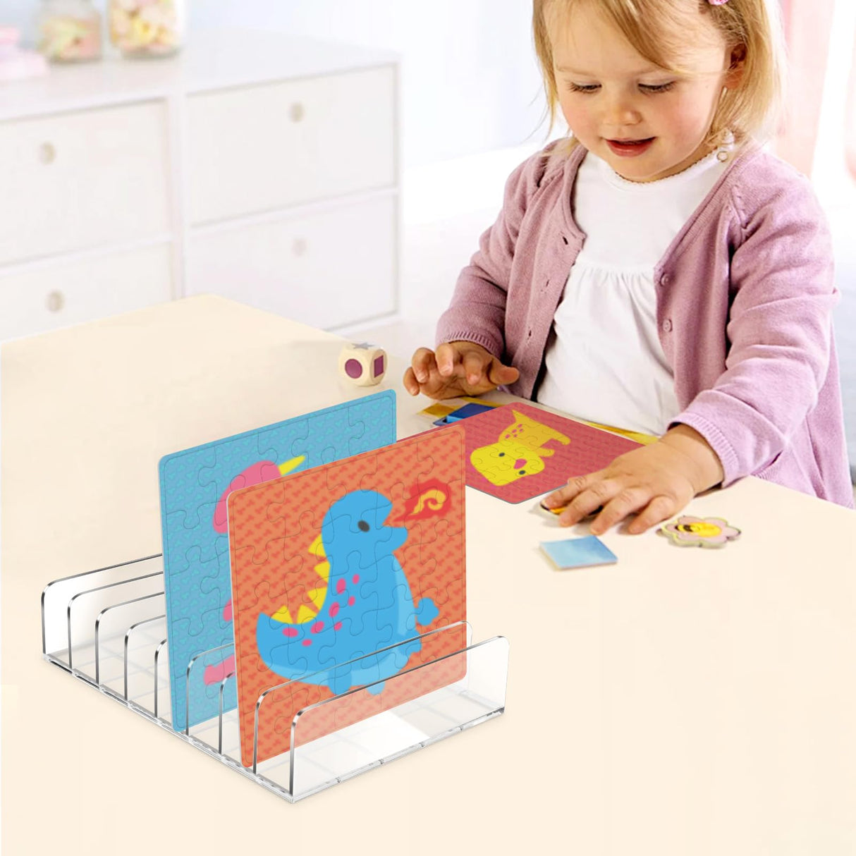 2 Pcs Puzzle Storage Rack with Puzzle Accessories Box, Puzzle Rack Organizer, Puzzle Holder Rack for 8 Small and Large Puzzles, Plastic Model Holder Storage Rack Organizer Creative.C