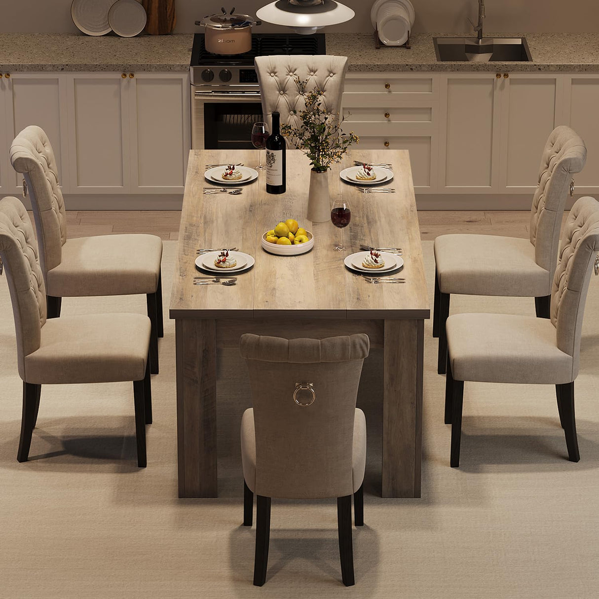 Garvee Wood Farmhouse Dining Table for 4-6, Heavy Duty Large Kitchen Table, 63 Inches Long Rectangular Dining Room Tables with Strong Legs, 1.18" Thickness Tabletop, for Big Family, Rustic Gray Garvee