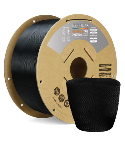 OVERTURE TPU High Speed Filament 1.75mm Flexible Roll, 95A Soft 3D Printer Filament, 2kg Spool (4.4 lbs), Fit Most FDM Printer (HS TPU 2kg Black 1-Pack)