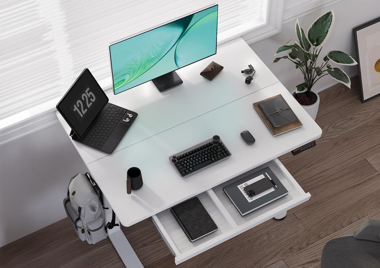 Claiks Standing Desk with Drawers, Stand Up Electric Standing Desk Adjustable Height, Sit Stand Desk Computer Workstation, 40 Inch, White Claiks