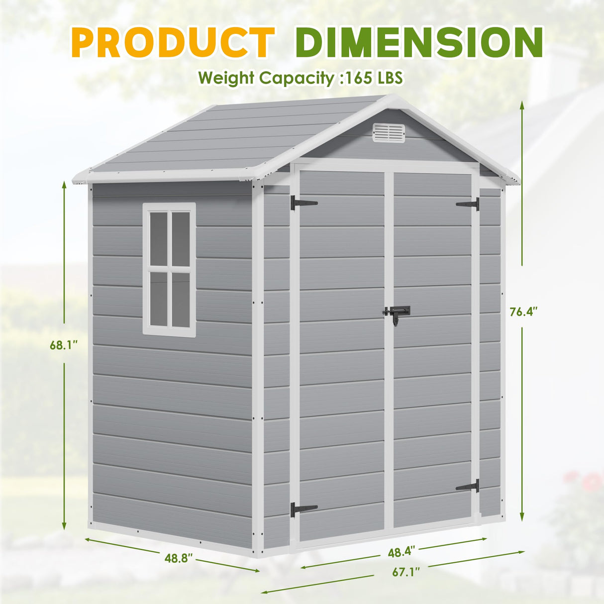 Greesum Outdoor Storage Shed 6X4FT All-Weather Resin Tool Room with Floor for Garden,Backyard,Pool Tool, Light Grey Greesum