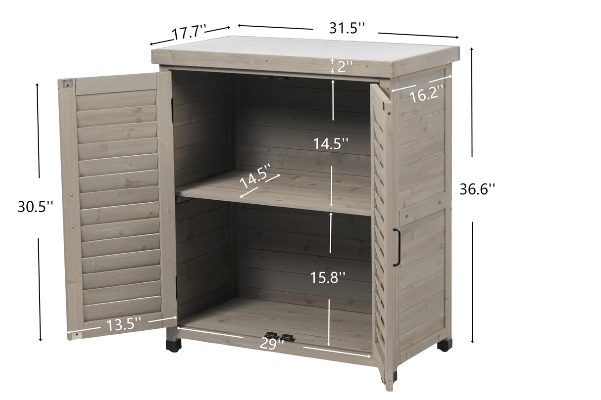 KEIKI Outdoor Potting Bench with Storage Cabinet & Metal Table Top, Weatherproof Garden Workstation, Hemlock Wood KEIKI