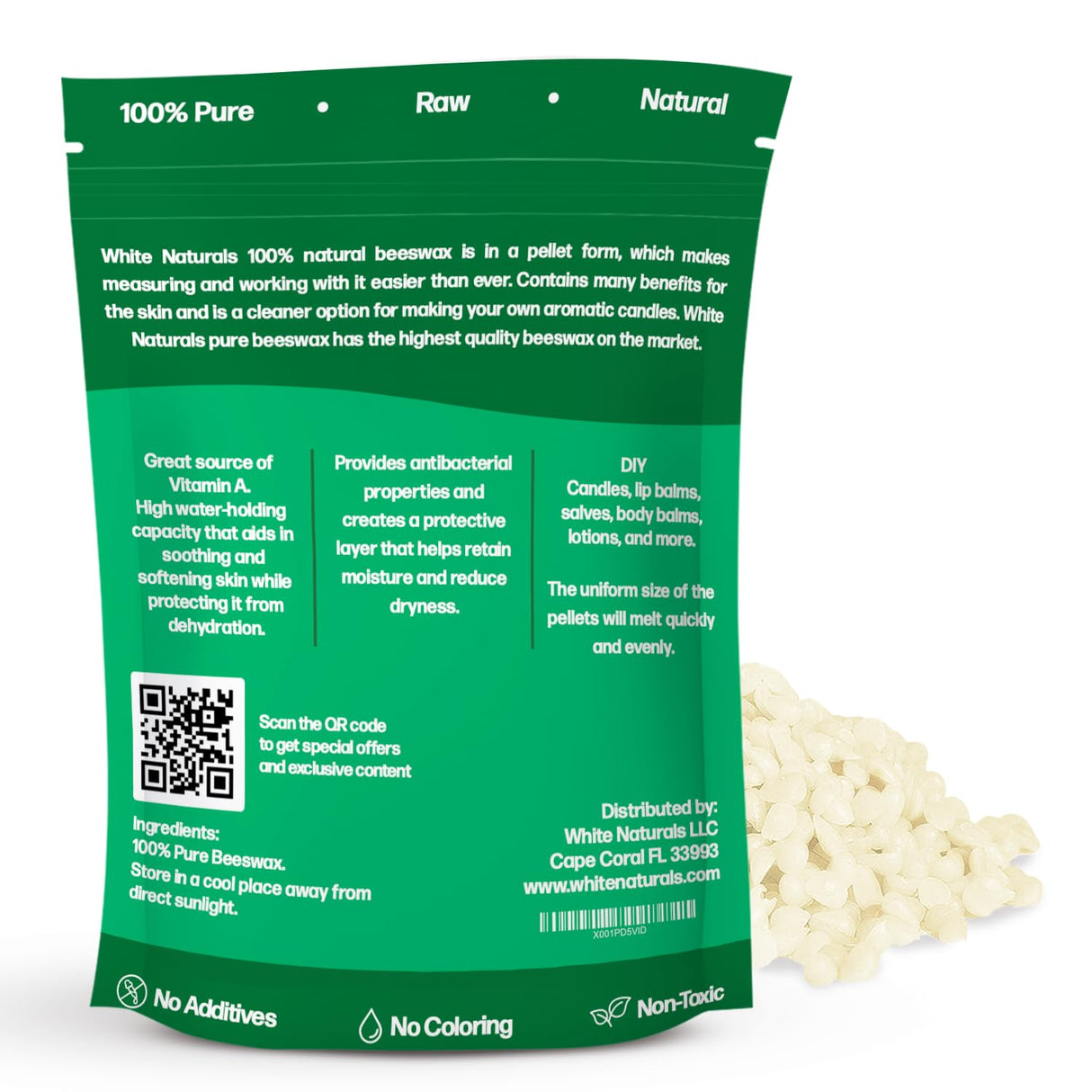 White Naturals White Beeswax Pellets 1lb (16oz), Pure, Natural, Cosmetic Grade, Bees Wax Pastilles, Triple Filtered, Great For DIY Lip Balms, Lotions, Candles White Naturals