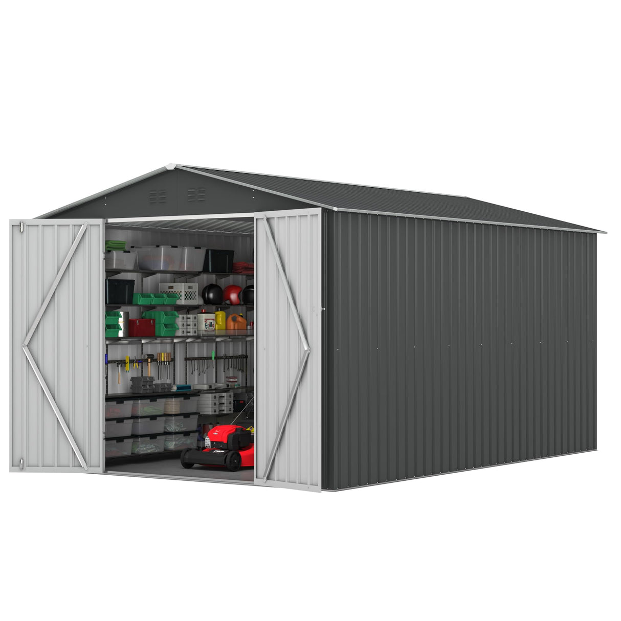 HOGYME 8 x 12 FT Outdoor Storage Shed, Large Metal Tool Sheds with Updated Frame Structure and Lockable Doors, Garden Shed for Backyard Garden Patio Lawn, Grey HOGYME