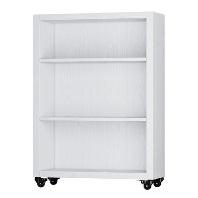 FUSUNBAO 3-Tier Bookshelf with Wheels Book Storage Organizer Bookcase Floor Standing Fixed Shelves Adjustable Shelf Display Shelves Cabinet for Living Room/Bedroom/Office (White)