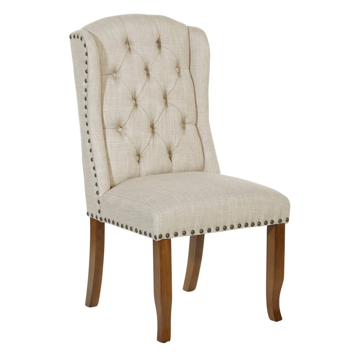 OSP Home Furnishings Jessica Button Tufted Wingback Upholstered Dining Chair with Wood Legs, Linen Fabric, 22.5” W x 26.25” D x 42.75” H OSP Home Furnishings