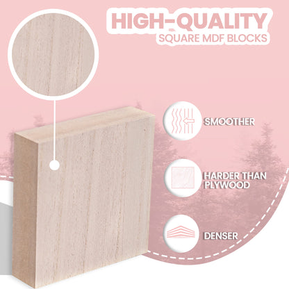(12-Pack) - 4” x 4” Wooden Blocks for Crafts - 1-Inch Thick Square MDF Blocks - Smooth Surface with Wood Grain Pattern - Highly Customizable Blank Wood Squares