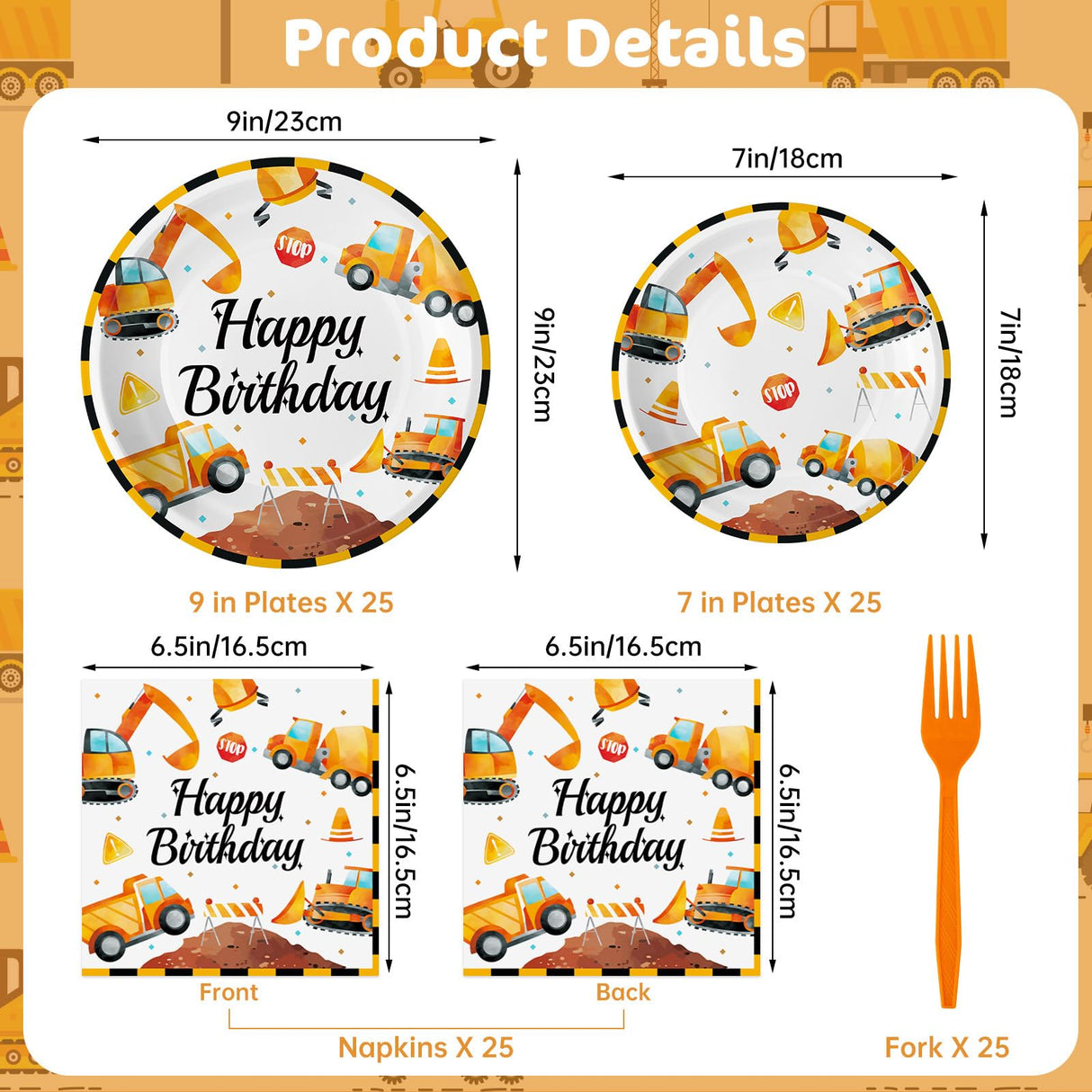 100 Pcs Construction Birthday Party Supplies - Construction Themed Plates and Napkins Forks Set, Disposable Dump Truck Tableware for Boys Kids Birthday Party Decorations Favors, Serve 25 Guests Litmitfu