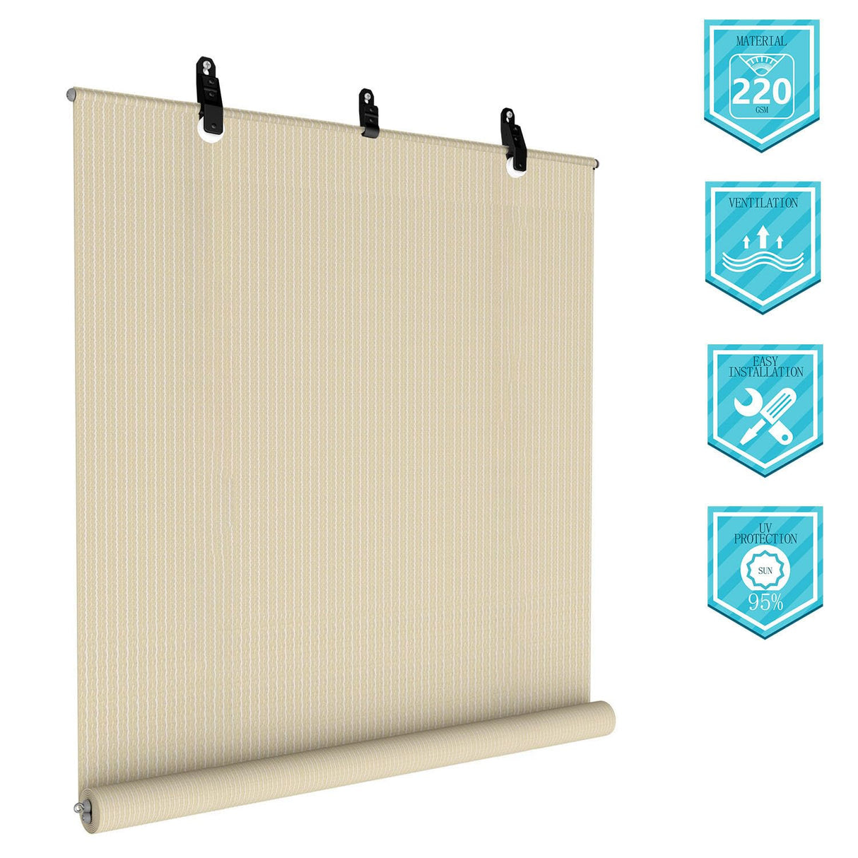 Coarbor Outdoor Roll up Shades Blinds for Porch Patio Shade Exterior Roller Shade Privacy Shade Screen for Deck Pergola Gazebo Beige 6'W x 6'H COARBOR