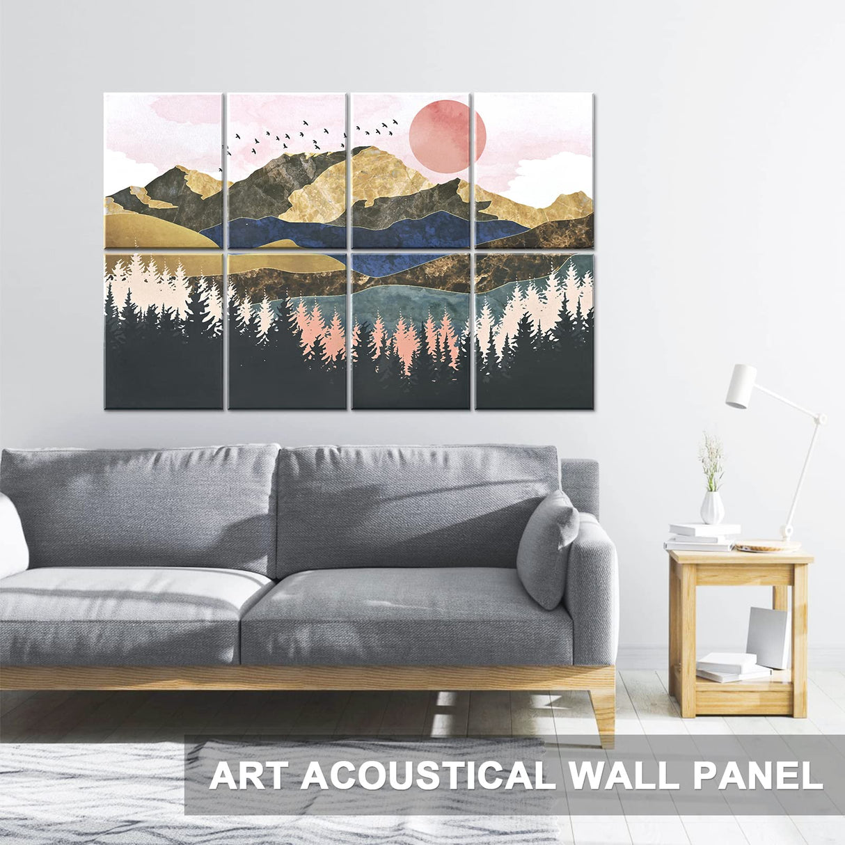 Tutmyrea Art Acoustic Panels, 48"X32" Self-adhesive Sound Proofing Padding, 8 Pack Acoustical Soundproof Wall Panels, Decorative Sound Absorbing Panels for Home & Office (Mountain Tree) Tutmyrea