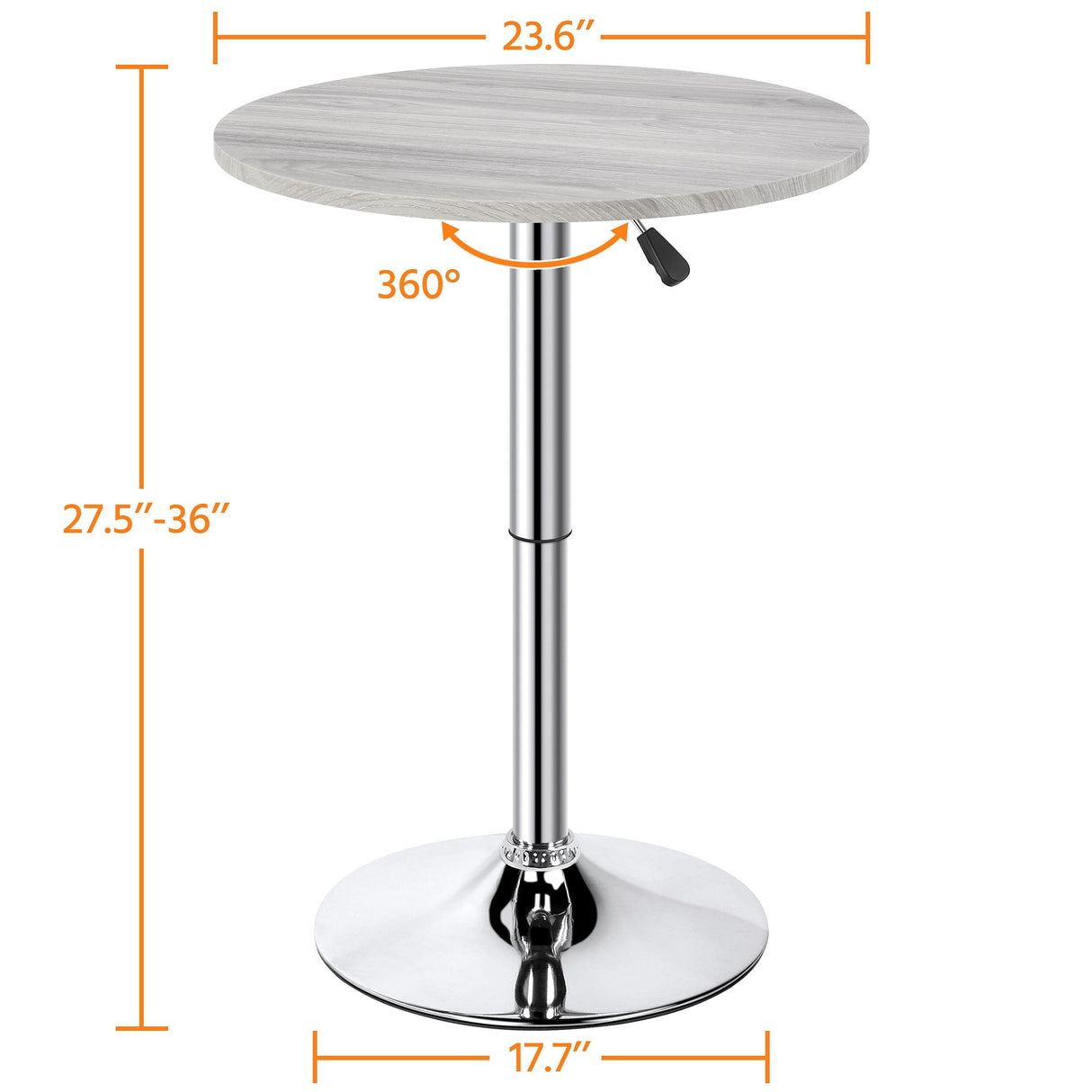 Topeakmart Height Adjustable Round Pub Table 360° Swivel Counter Bar Tables Bistro Tall Cocktail MDF Top, Grey Topeakmart