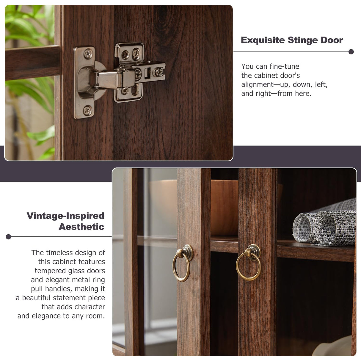 71" Tall Arched Cabinet, Modern Farmhouse Wooden Display Cabinet with Drawer and Glass Doors, 6 Tier Bookshelf w/Adjustable Shelves for Living Room, Office, Walnut WINWY