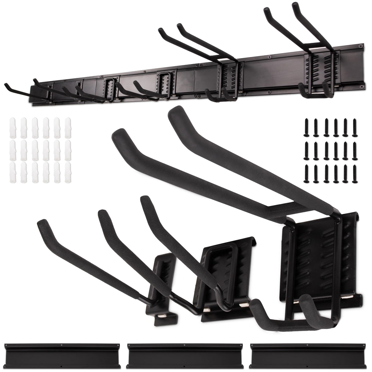 NINE FORTY Garage Tool Organizer Wall Mount - 49.5 Inches, 16" Stud Spacing, 440 LBS. Sturdy Rubber Coated Garden Tool Organizer and Storage Rack with Adjustable Hooks NINE FORTY