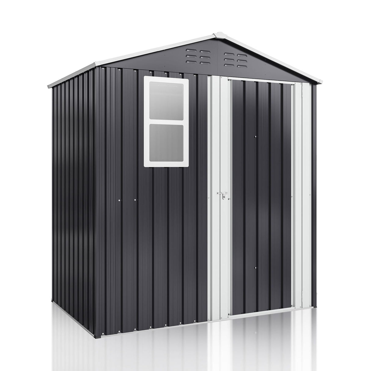 DAUSOLA 5.6x3.5 FT Outdoor Storage Shed, Metal Garden Tool Shed with Updated Frame Structure, Lockable Doors and Windows, Ideal for Backyard Garden Patio Lawn, Grey DAUSOLA