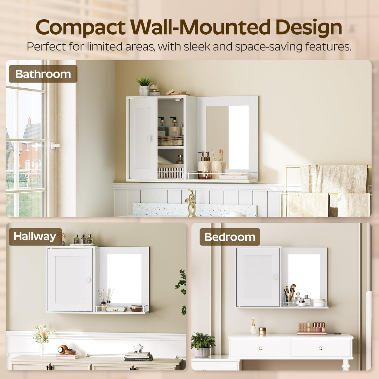 YATINEY Bathroom Medicine Cabinet with Mirror, Wall Mounted Home Storage, Medicine Cabinet Mirror, Bathroom Wall Cabinet, Adjustable Shelf, for Laundry Room, Bedroom, Camper, Hallway, White YATINEY