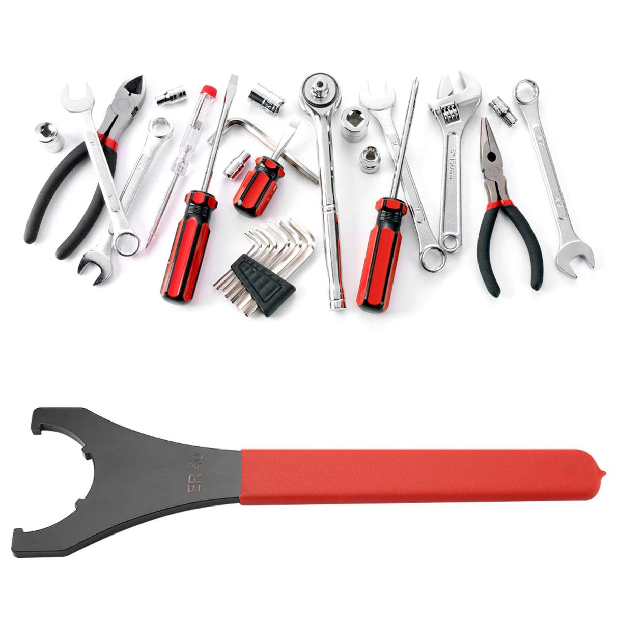 KUIDAMOS Wrench Spanner Wrench Set,ER40 Collet Chuck Wrench with 58mm Opening,Red Collet Chuck Wrench Spanner ER40 Collet Wrench for Lathe CNC Milling Chuck KUIDAMOS