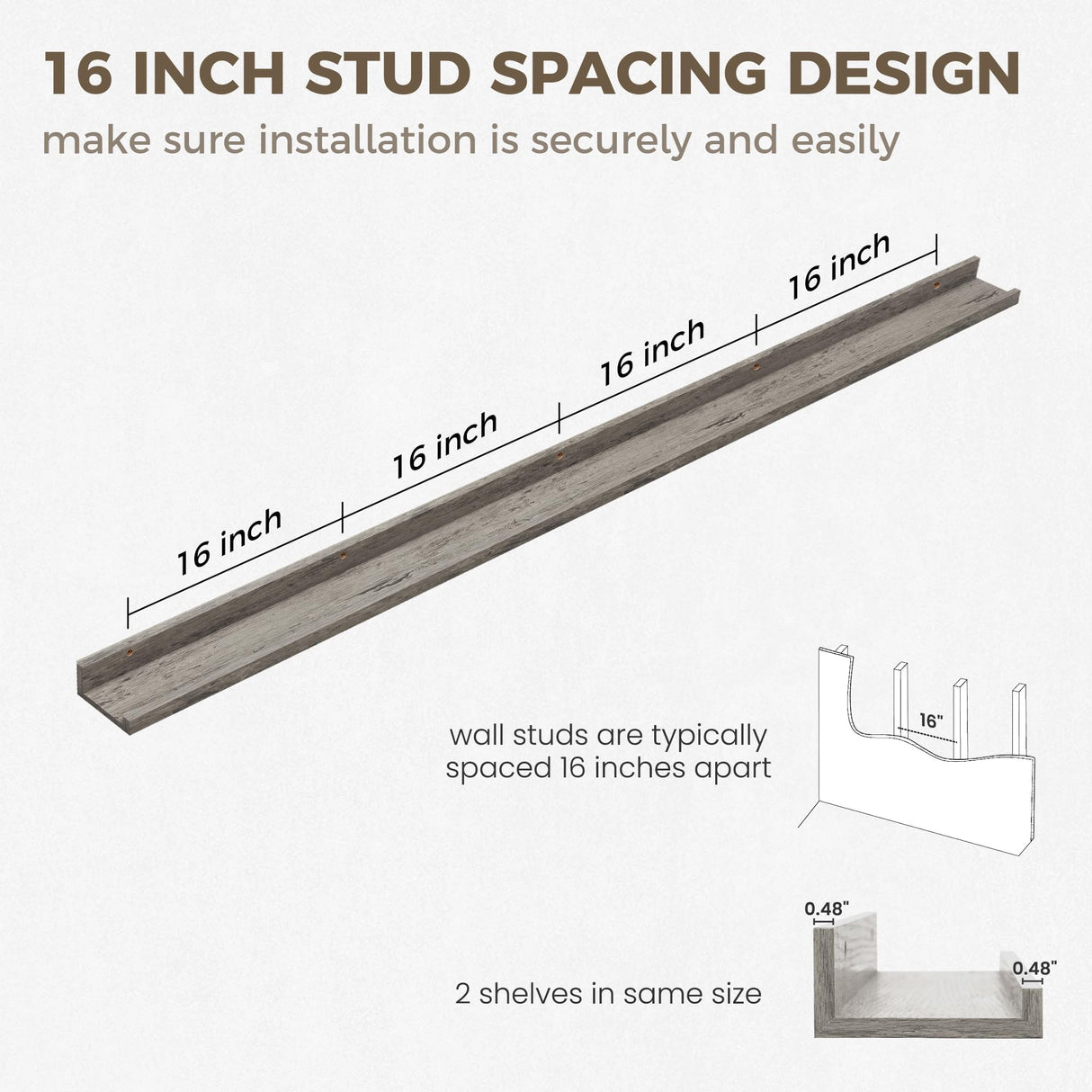 Axeman 72 Inch Floating Shelves for Wall | Picture Ledge Shelf Set of 2 | Rustic Grey Picture Shelf for Wall with Ledge | Long Floating Shelves with Lip | Photo Ledge Shelves for Books Album Records Axeman