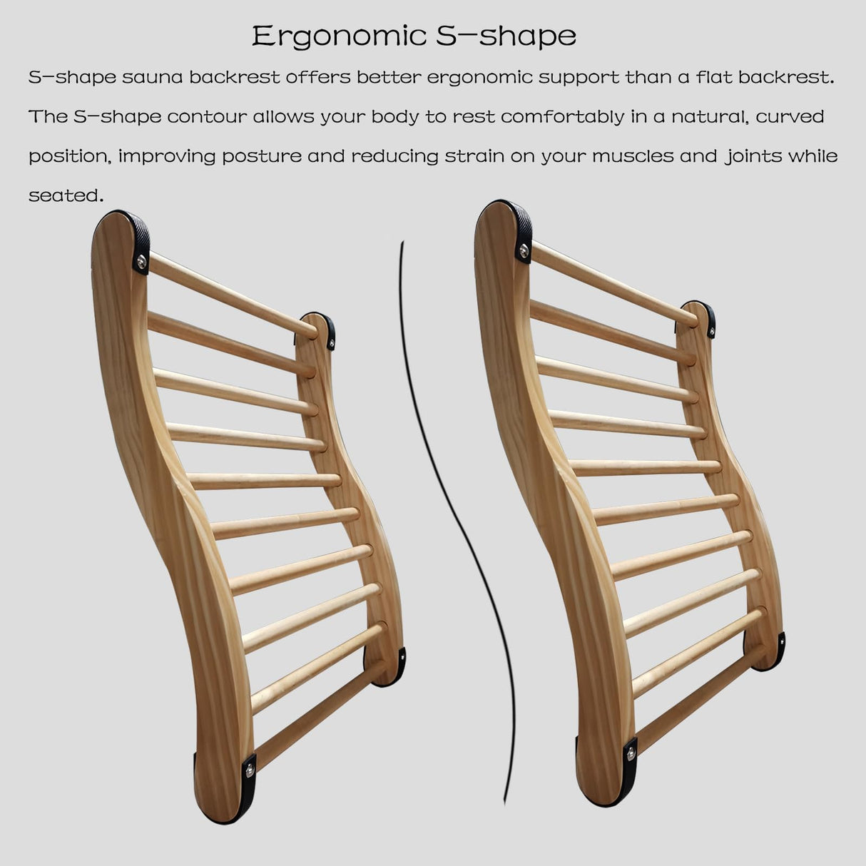 BESTNEWIE S-Shape Slip-Resistant Canadian Cedar Sauna Backrest Non-Toxic Sauna Backrest for Barrel or Infrared Sauna with Felt Sauna Hat and Seat Pad (2 Packs) BESTNEWIE