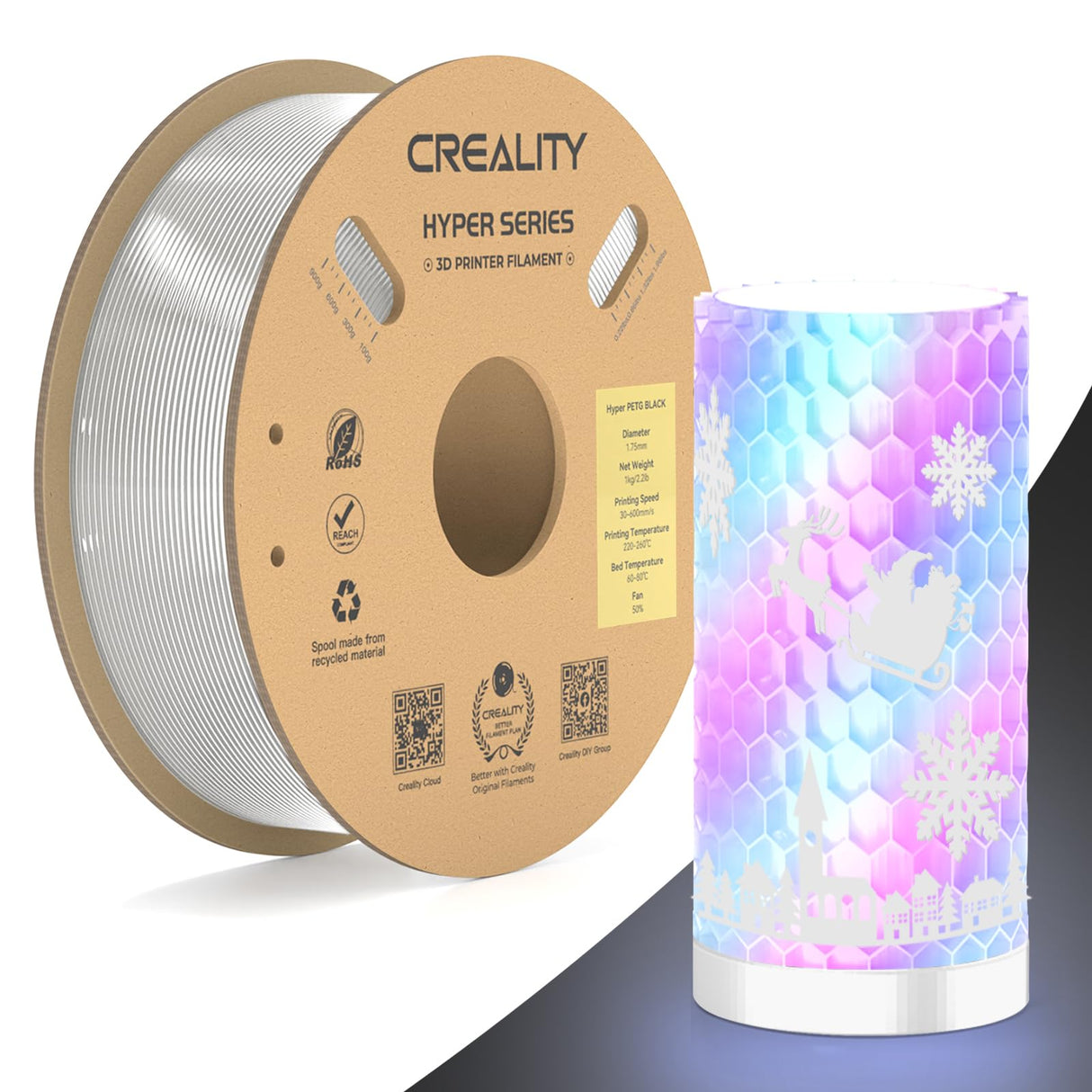 Official Creality Hyper PETG Filament Clear 1.75mm, High Speed 600mm/s 3D Printer Filament PETG, 1kg(2.2lbs)/Spool, Dimensional Accuracy ± 0.05 mm (Transparenrt) Creality