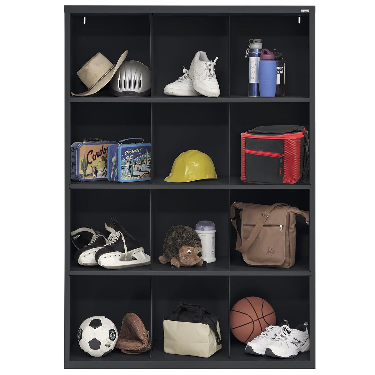 Sandusky Lee IC00461866-09 Heavy Duty Welded All Steel Cubby Storage Cabinet with 12 Sections, 46" Depth x 18" Width x 66" Height, Black Sandusky
