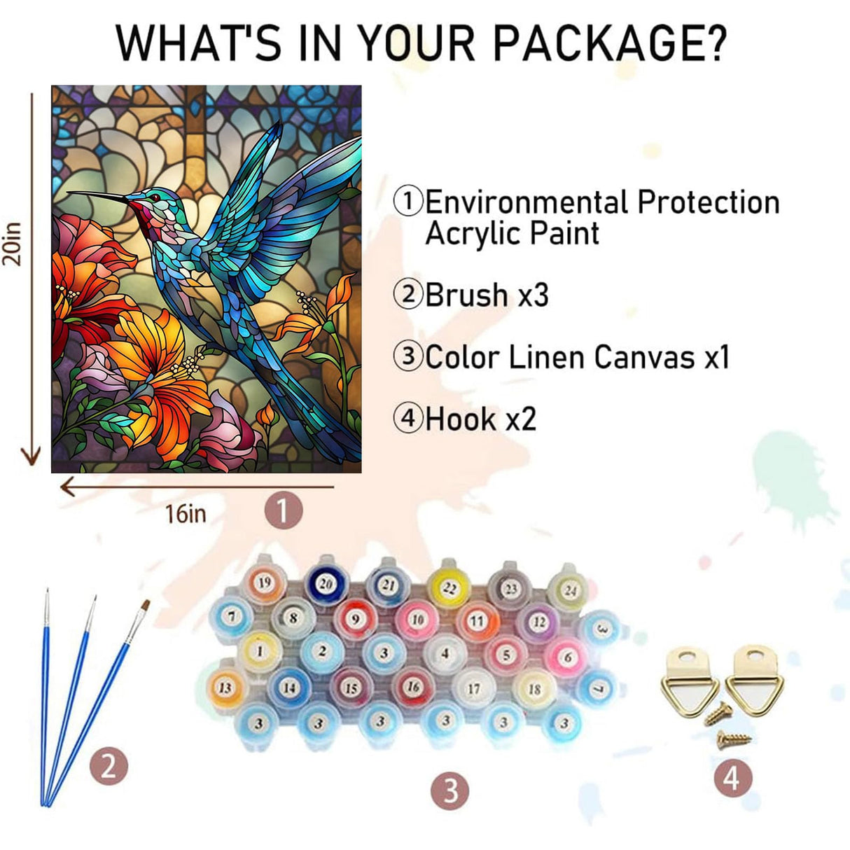 xackcme Hummingbird Paint by Numbers for Adults - Stained Glass Paint by Number on Canvas Without Frame, DIY Bird Oil Painting for Gift Home Wall Decor (16x20 inch) xackcme