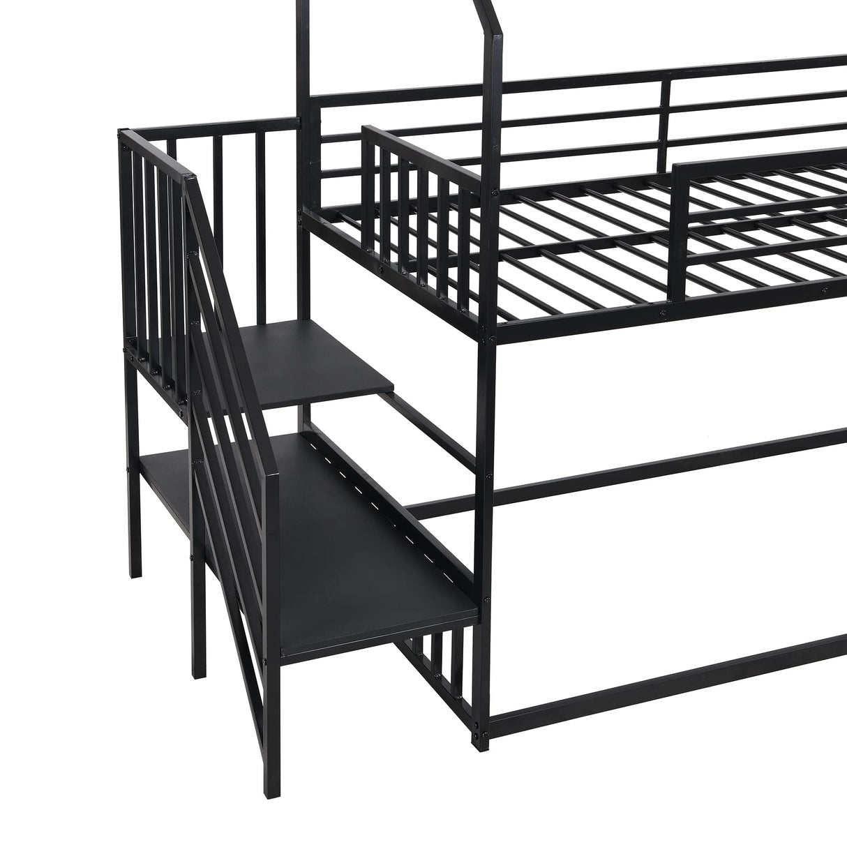 Harper & Bright Designs Twin over Twin Metal Bunk Bed with Slide and Stairs, Low Bunk House Bed for Kids, Floor Bunk Bed, Modern Style Heavy-Duty Steel Frame (Black) Harper & Bright Designs
