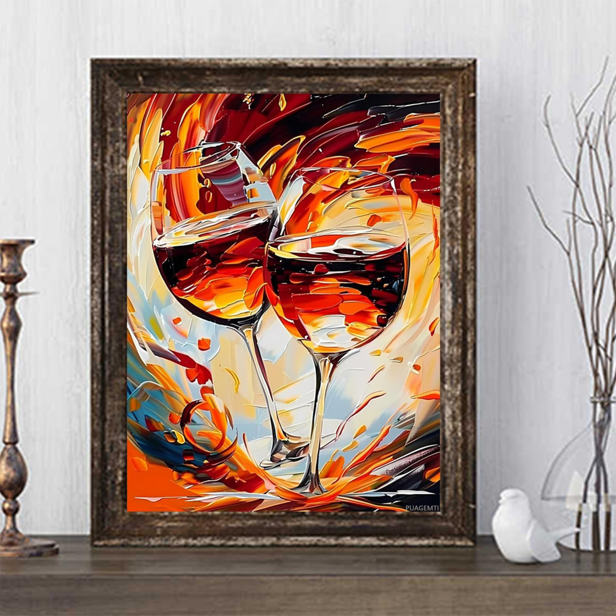 PUAGEMTI The Clinking of The Wine Glasses Diamond Painting Kits, Wine Glass Diamond Art Kit for Adults, 5D Diamond Dots Full Drill Round Wall Decor Gift 12x16 inch PUAGEMTI