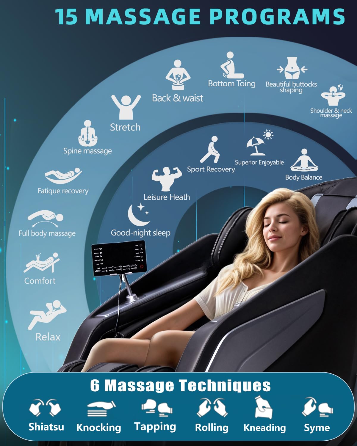 RelaxRelife Full Body Zero Gravity Massage Chair with Body Scan 4D Intelligent Shiatsu Strecth Massage, Back/Leg Heated with AI Voice Control Bluetooth Speaker Airbags SL Track Massage Black RelaxRelife
