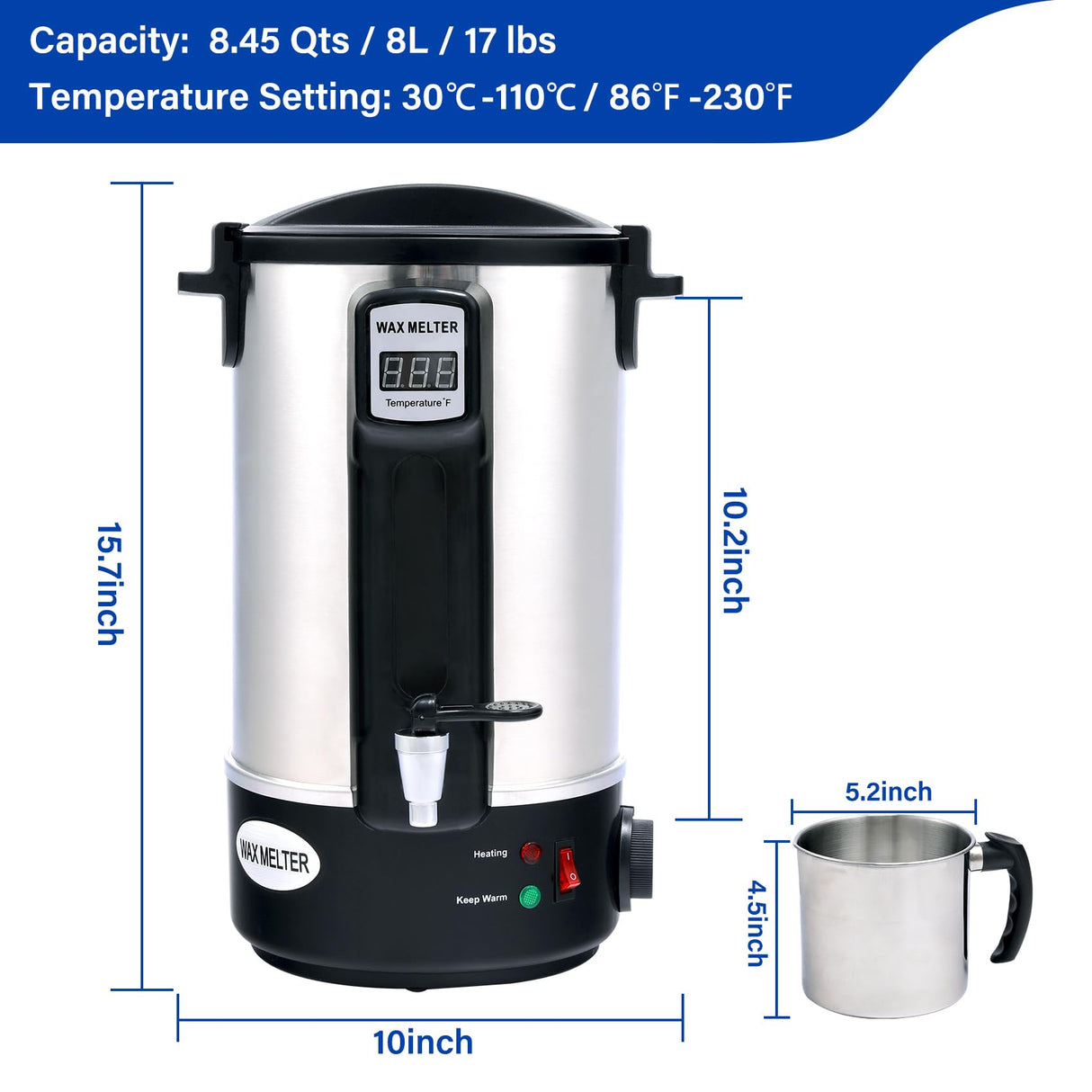 TCFUNDY Candle Making Wax Melting Pot 8.45Qts/17Lbs, Electric Non-Stick Candle Wax Melter Pot 8L, DIY Candle Making Kit for Adults, Soy Wax and Beeswax Candle Maker TCFUNDY