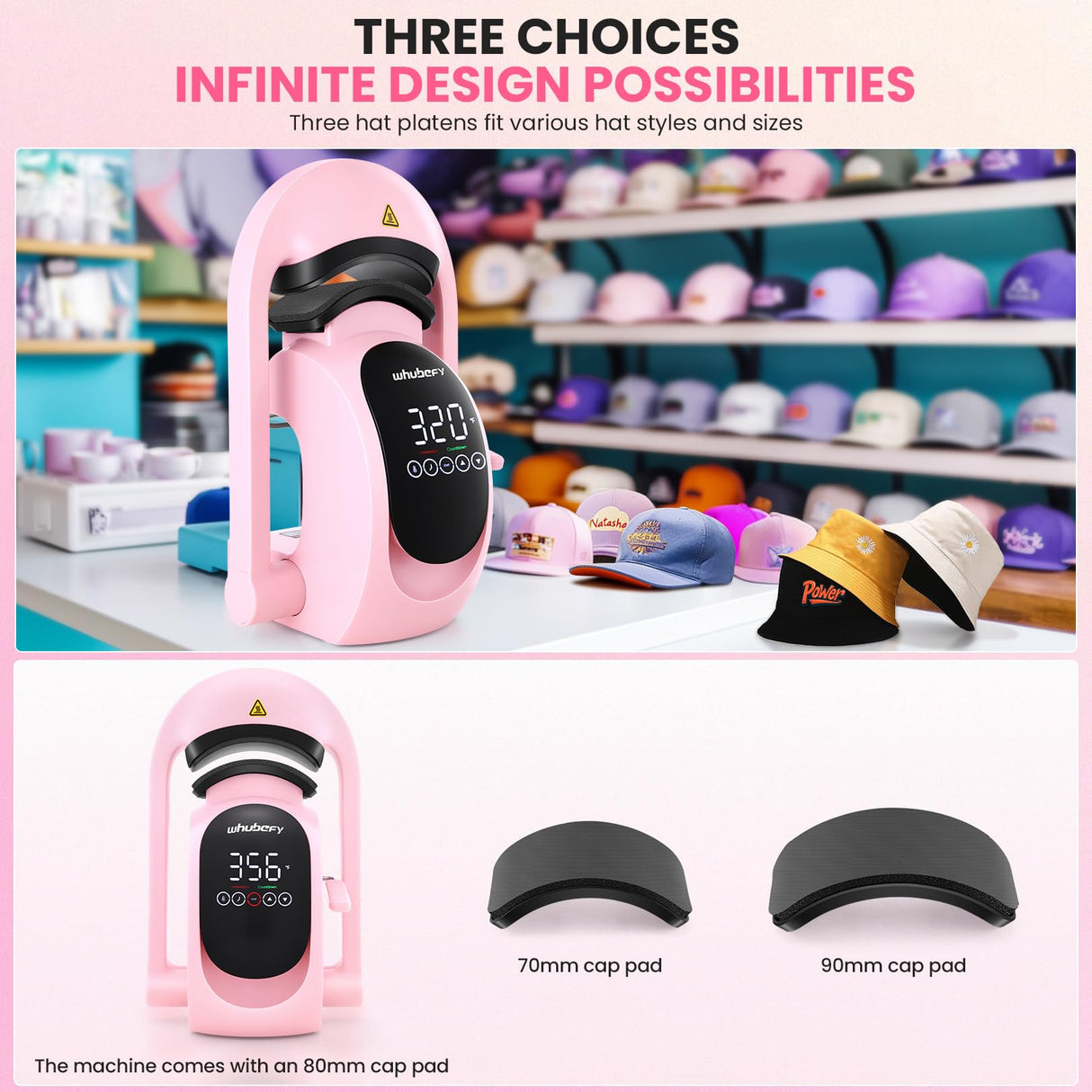 Whubefy Auto Hat Heat Press Machine, 3-in-1 Hat Press Heat Machine for Caps with 3 Platens, Blank Cap, Gloves, Automatic Open/Release, Heat Transfer Cap Heat Press HTV Iron On for Vinyl, Sublimation Whubefy