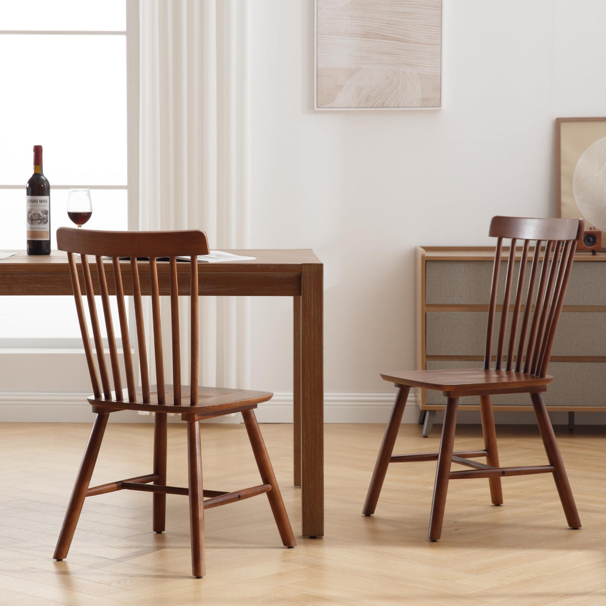 LZAREAL Farmhouse Dining Chairs Set of 2 Wooden Kitchen Chairs Mid Century Modern Spindle Chair French Country Windsor Dining Chairs for Dinning Room Kitchen Restaurant Bar Canteen Library, Walnut LZAREAL