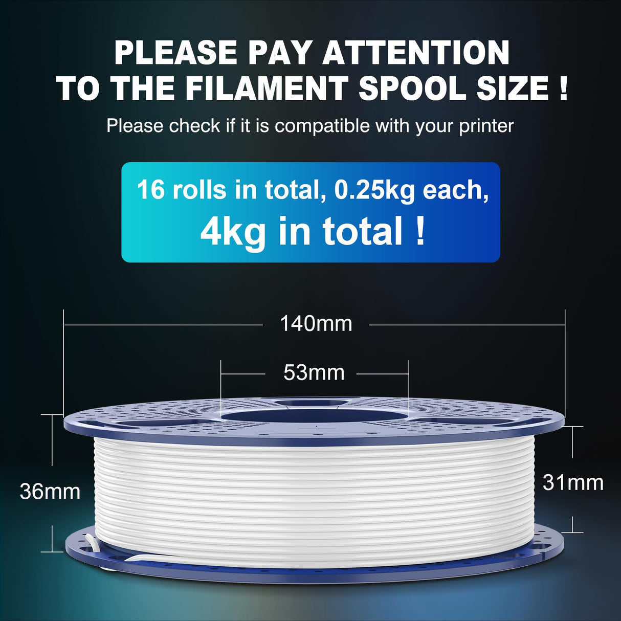 SUNLU PLA Filament 16 Color Bundle Multicolor, PLA 3D Printer Filament 1.75mm, Individually Vacuum Packed, 0.25kg per Spool, 4kg in Total, 16 Pack. (12 Regular Solid Color and 4 Transparent Color) SUNLU