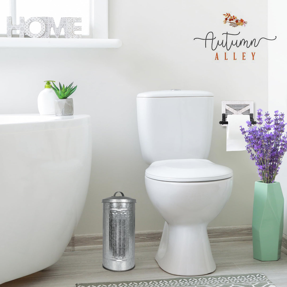 Autumn Alley Farmhouse Galvanized Metal Free Standing Toilet Paper Holder Organizer Stand Canister with Lid – Fits 3 Mega Rolls, Rustic Enclosed Toilet Storage Stand Autumn Alley