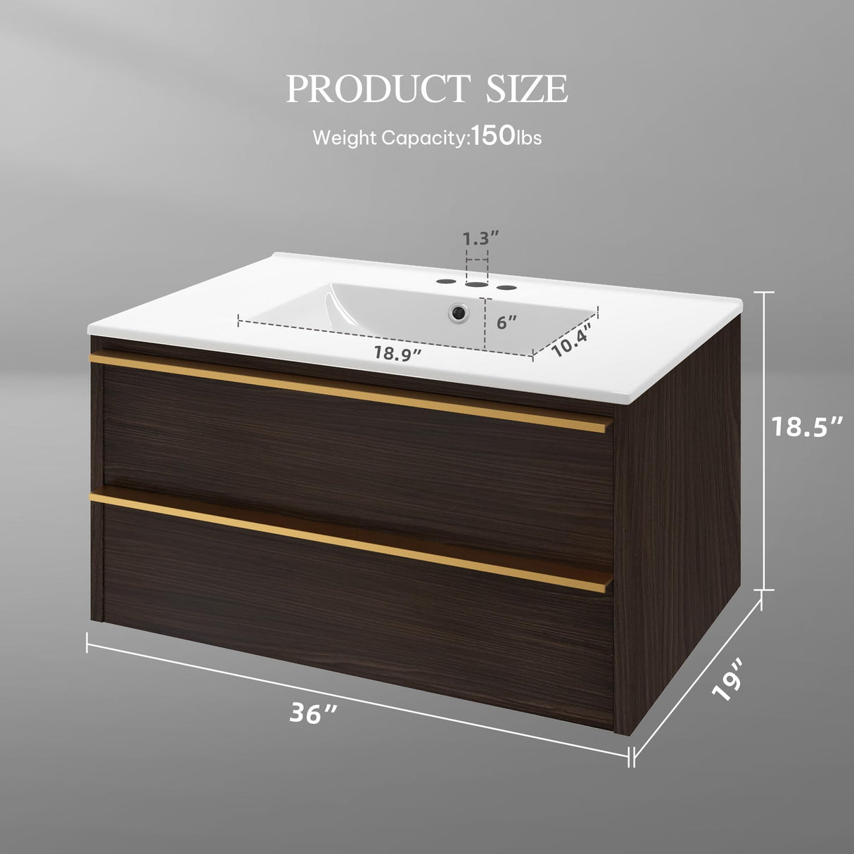 DWVO 32 Inch Bathroom Floating Vanity with Sink Combo, Wall Mount Bathroom Vanity Sintered Stone Countertop & Integrated Sink, Bathroom Cabinet Includes Ceramic Sink with Cabinet, Oak Grey DWVO