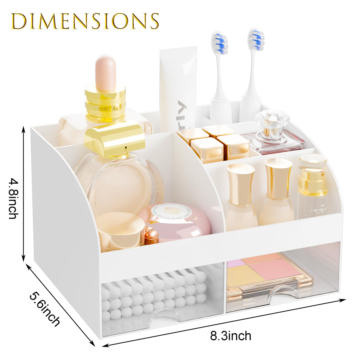 DIRZHX Bathroom Countertop Organizer, Toothbrush Holders for Bathroom, 6 Slots Toothpaste Bath room Counter Sink Organizer with Drawers, Plastic Organizers and Storage for Vanity (White) DIRZHX