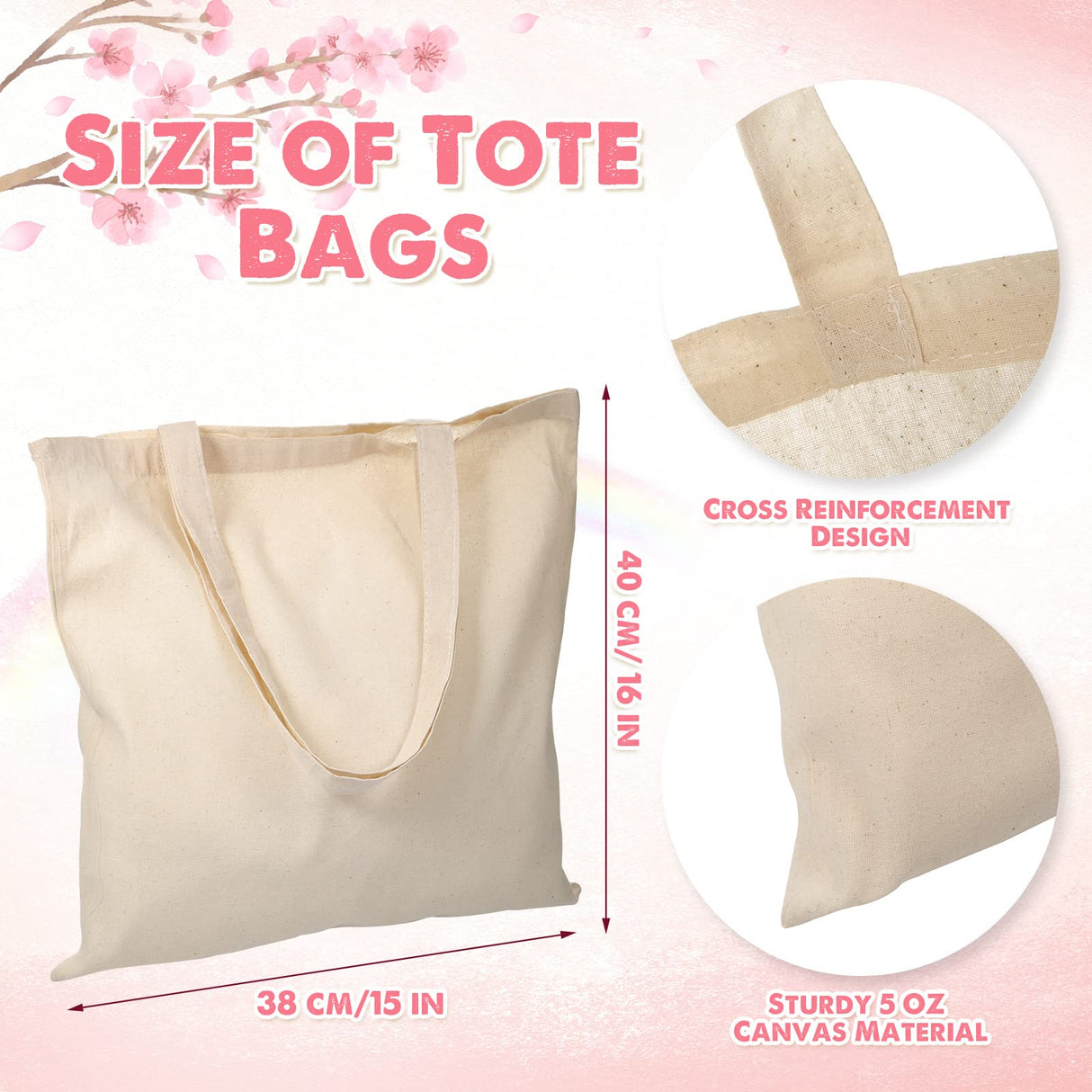 40 Pcs Canvas Tote Bags Bulk Sublimation Blank Canvas Bags Natural Cotton Tote Bags Reusable Grocery Bags Cloth Bags Large Shopping Bag and PTFE Sheet for Iron on Heat Transfer DIY Craft Gift, White Saintrygo