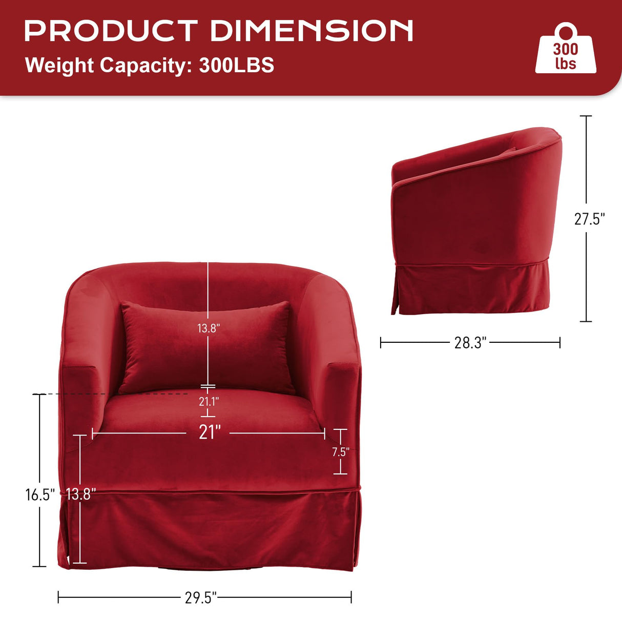Nolohoo Swivel Accent Chair, Comfy Modern Swivel Barrel Chairs with Skirt, 360°Upholstered Velvet Small Club Armchair Reading Chairs for Living Room Nursery Bedroom Lounge, Red Nolohoo