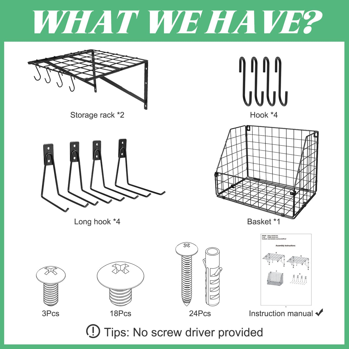 2 Pack Garage Tool Organizer Shelves Wall Mount with Wire basket, Heavy Duty Garage Wall Shelving with 4 Wall Hangers, Wire Shelf Basket Tool Organizer for Garage Garden Yard Organization and Storage LUMAMU