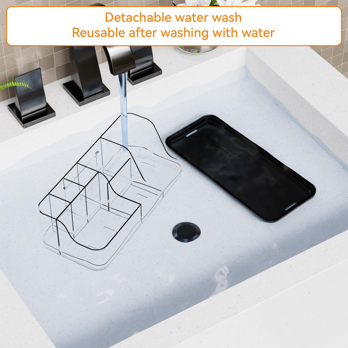 Yieach Black Mens Bathroom Organizer,Bathroom Sink Organizer Storage Rack and Countertop Toothbrush Organizers,7 Slot Tooth Brush Holder Set for Kid,Electric Toothbrush,Toothpaste,Qtip,Toiletry Holder Yieach