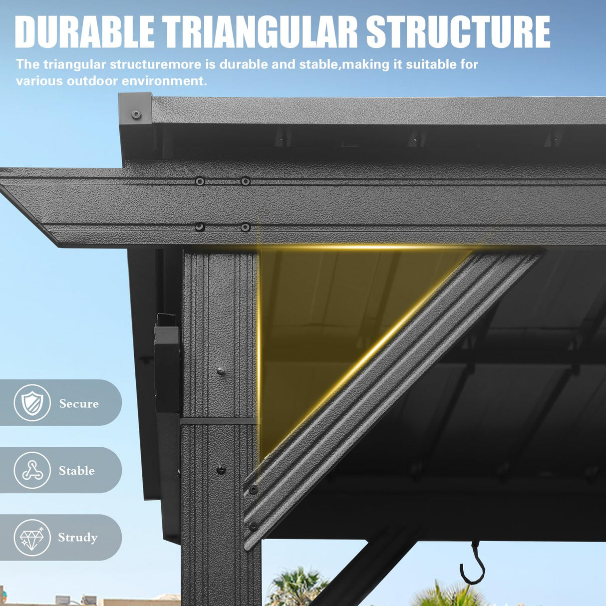 Domi 6.5x12FT Hardtop Grill Gazebo, Outdoor BBQ Gazebo with Galvanized Steel Sloping Roof, Metal Permanent Sun Shade Grill Canopy Shelter with 2 Side Shelves and Ceiling Hooks for Patio Yard, Gray domi outdoor living