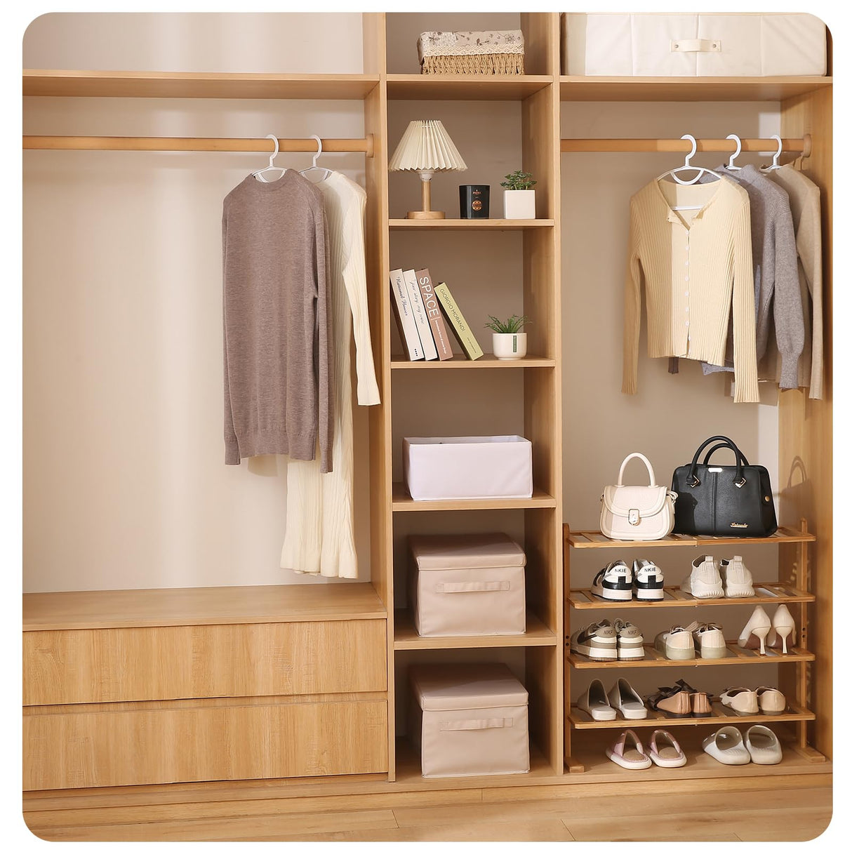 Varhomax Bamboo Shoe Rack 4 Tier, Thick Wooden Free Standing Shoe Shelf Organizer for Closet and Entryway, Sturdy & Versatile Holder for Small Spaces Varhomax