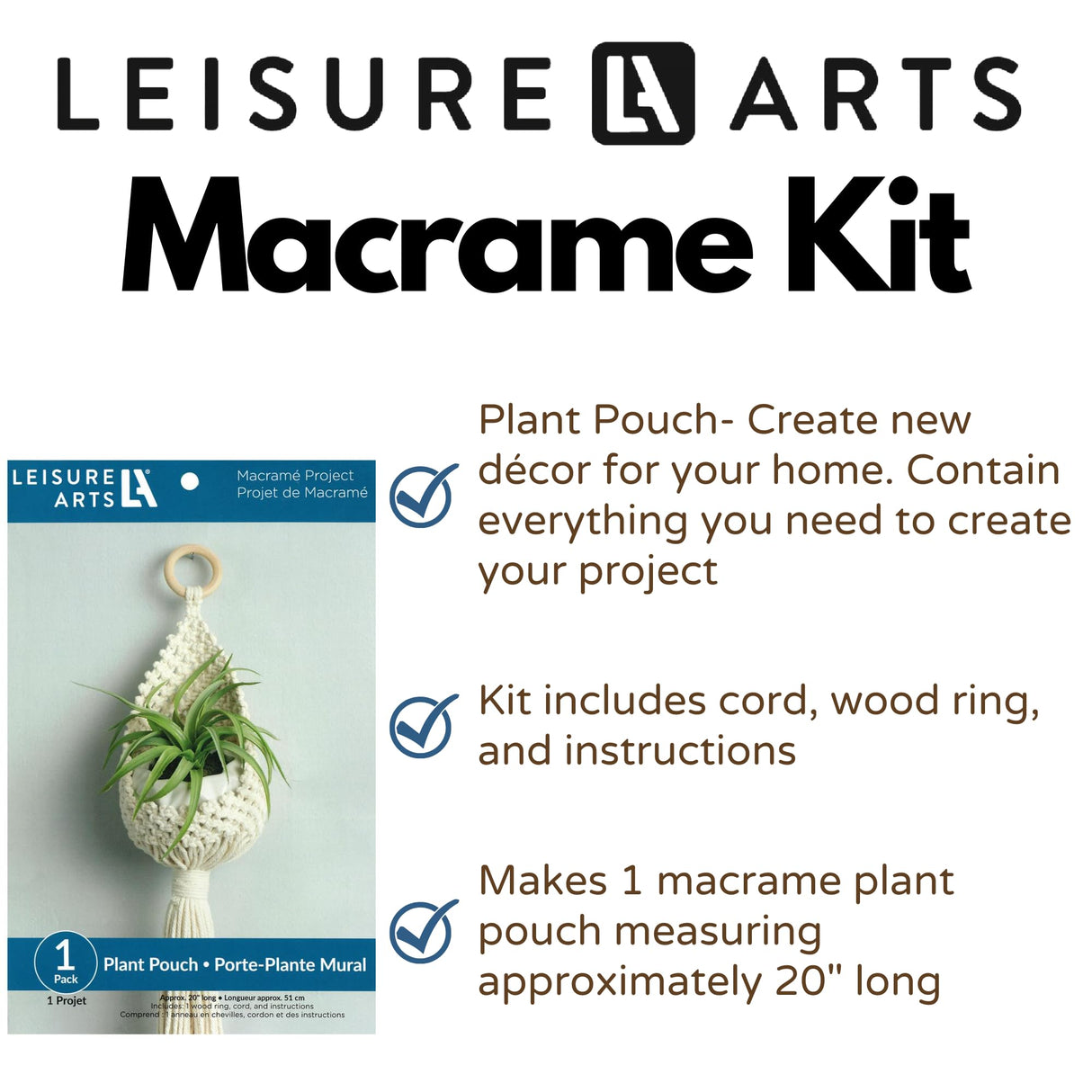 Leisure Arts Macrame Plant Pouch Kit for Adults Beginners - DIY Plant Hanger LEISURE ARTS